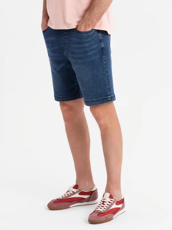 Ombre Ombre Men's shorts with elastic waistband and wash effect - blue