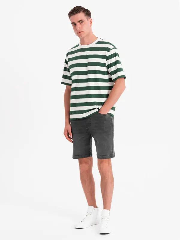 Ombre Ombre Men's shorts with elastic waistband and wash effect - grey