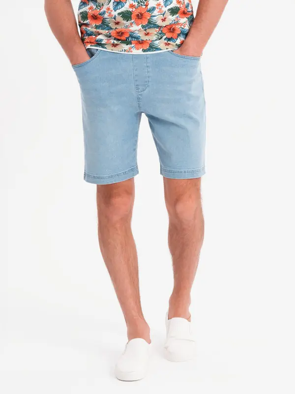 Ombre Ombre Men's shorts with elastic waistband and wash effect - light blue