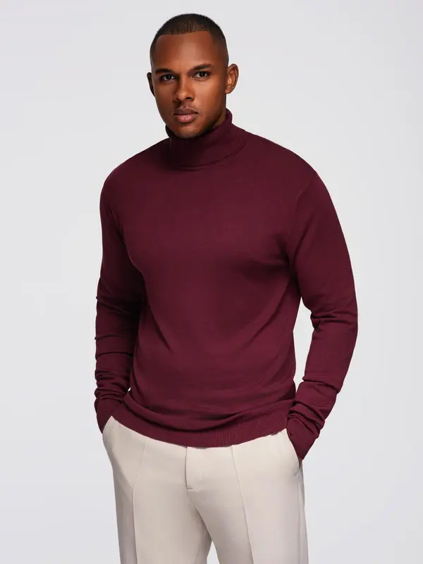 Ombre Ombre Men's single color knitted turtleneck with viscose - maroon