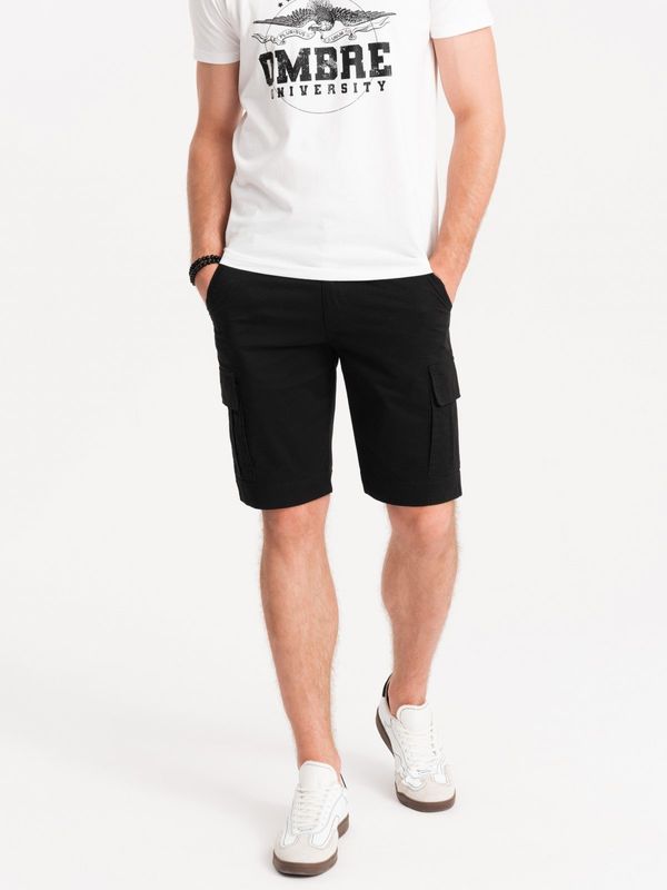 Ombre Ombre Men's single color shorts with cargo pockets - black