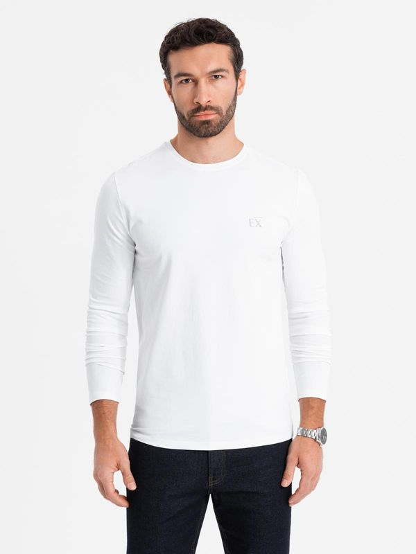 Ombre Ombre Men's SLIM FIT longsleeve with elastane and print - white
