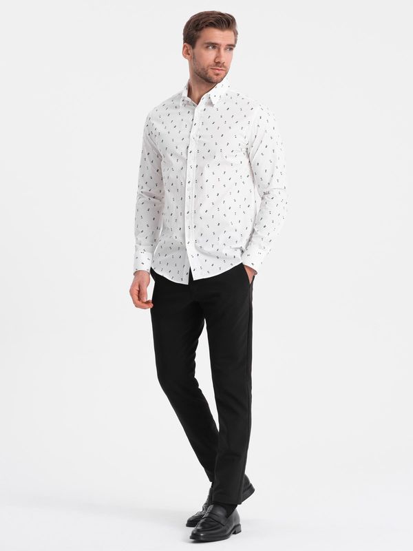 Ombre Ombre Men's SLIM FIT patterned cotton shirt - white