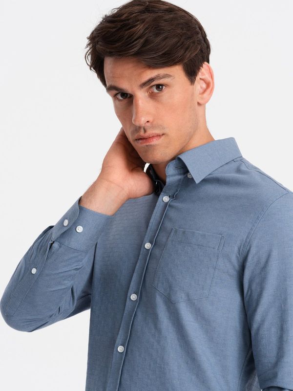 Ombre Ombre Men's SLIM FIT shirt in decorative fabric with pocket - blue OM-SHCS