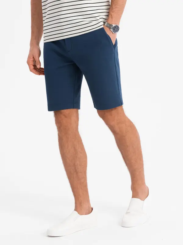 Ombre Ombre Men's SLIM FIT shorts in structured knit fabric - navy blue