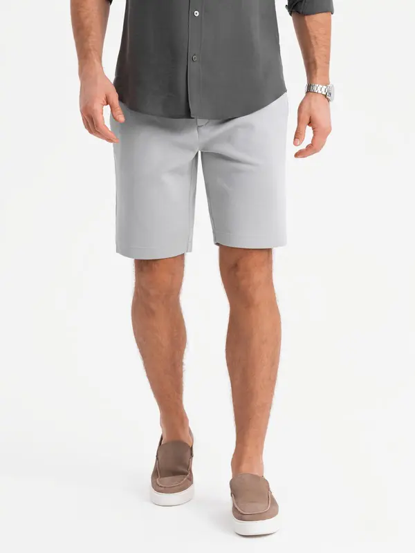 Ombre Ombre Men's SLIM FIT structured knit shorts - light grey