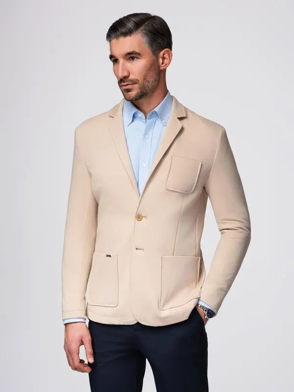 Ombre Ombre Men's SLIM knit jacket with subtle texture - beige