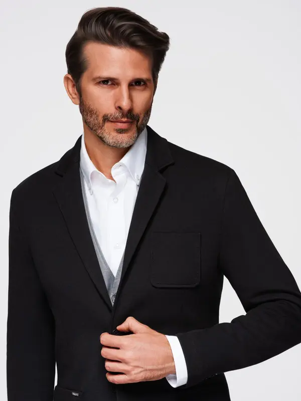 Ombre Ombre Men's SLIM knit jacket with subtle texture - black