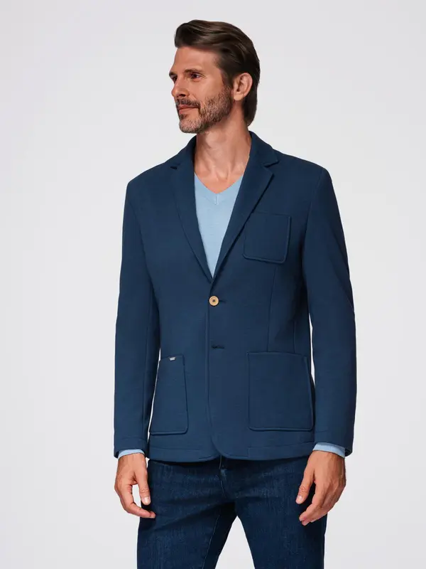 Ombre Ombre Men's SLIM knit jacket with subtle texture - dark blue