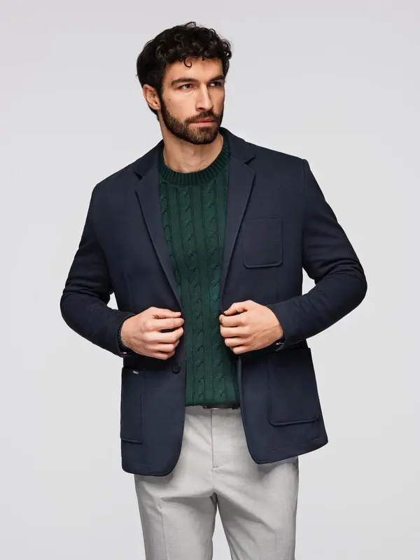 Ombre Ombre Men's SLIM knit jacket with subtle texture - navy blue