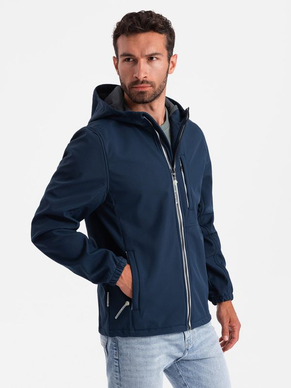 Ombre Ombre Men's SOFTSHELL jacket with fleece center - navy blue