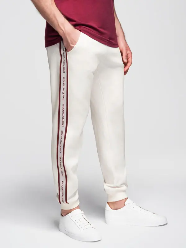 Ombre Ombre Men's sport jogger pants with stripes - cream