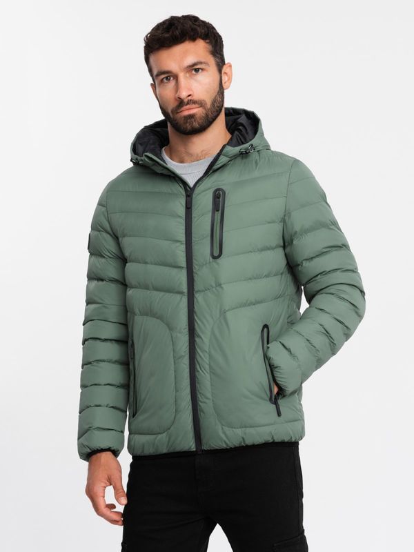 Ombre Ombre Men's sports quilted jacket with contrasting zipper - khaki