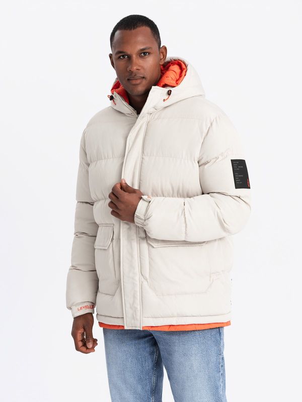 Ombre Ombre Men's sports warm jacket with double hood - ash