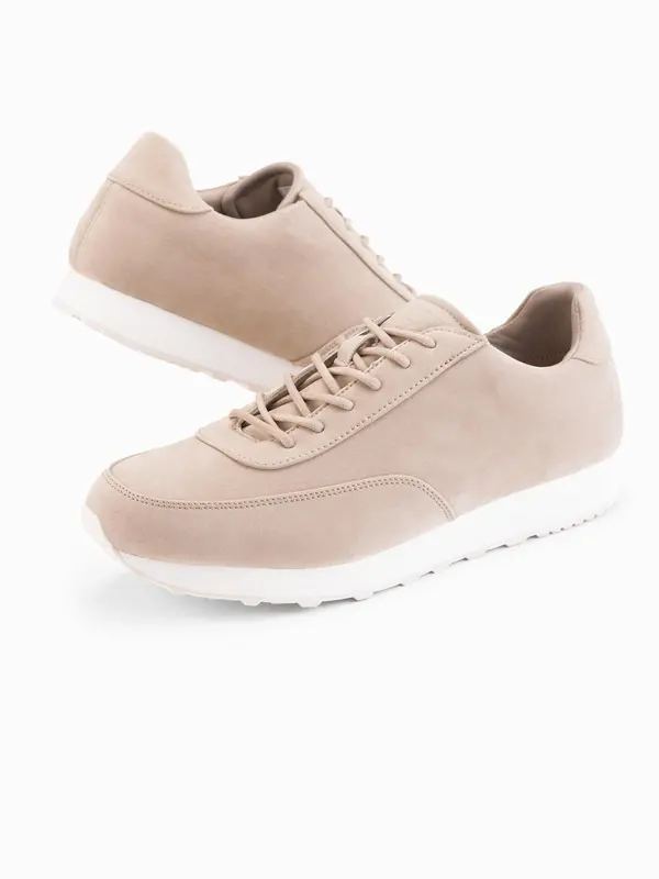 Ombre Ombre Men's sporty eco leather sneaker shoes with suede finish - sand