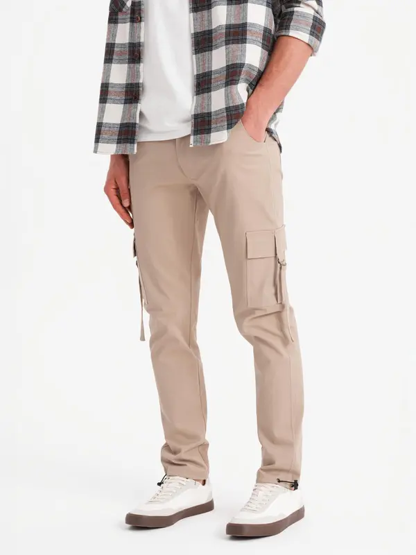 Ombre Ombre Men's STRAIGHT LEG cargo pants with striped pockets - sand