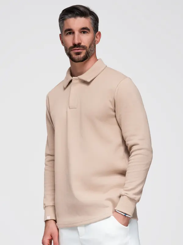 Ombre Ombre Men's structured knit polo collar sweatshirt - beige
