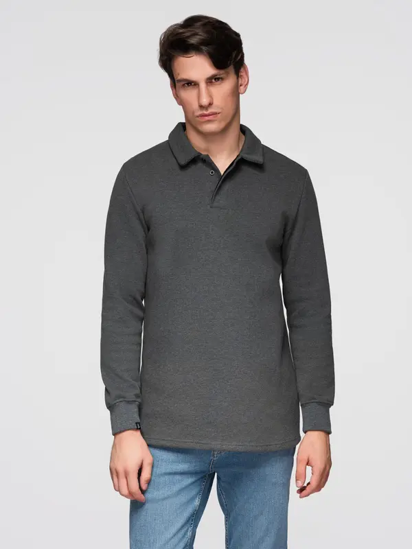 Ombre Ombre Men's structured knit polo collar sweatshirt - graphite melange