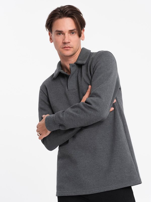 Ombre Ombre Men's structured knit polo collar sweatshirt - graphite melange