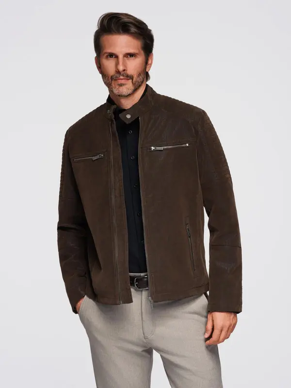 Ombre Ombre Men's stylish eco leather biker jacket with collar