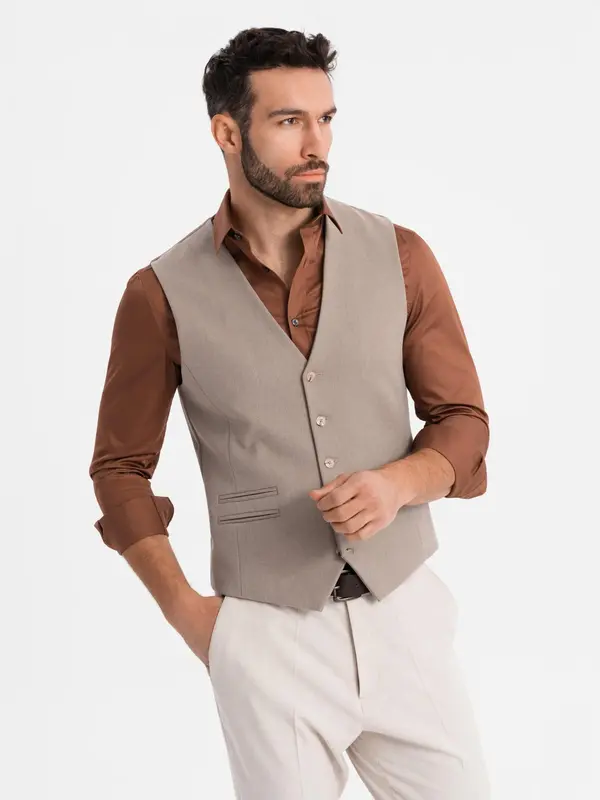 Ombre Ombre Men's suit vest with classic detailing and lining - beige