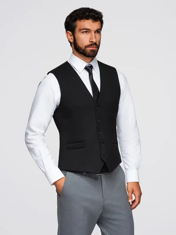 Ombre Ombre Men's suit vest with classic detailing and lining - black