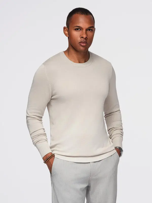 Ombre Ombre Men's sweater with round neckline in stretch knit with classic weave - beige