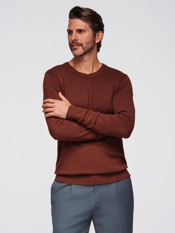 Ombre Ombre Men's sweater with round neckline in stretch knit with classic weave - maroon