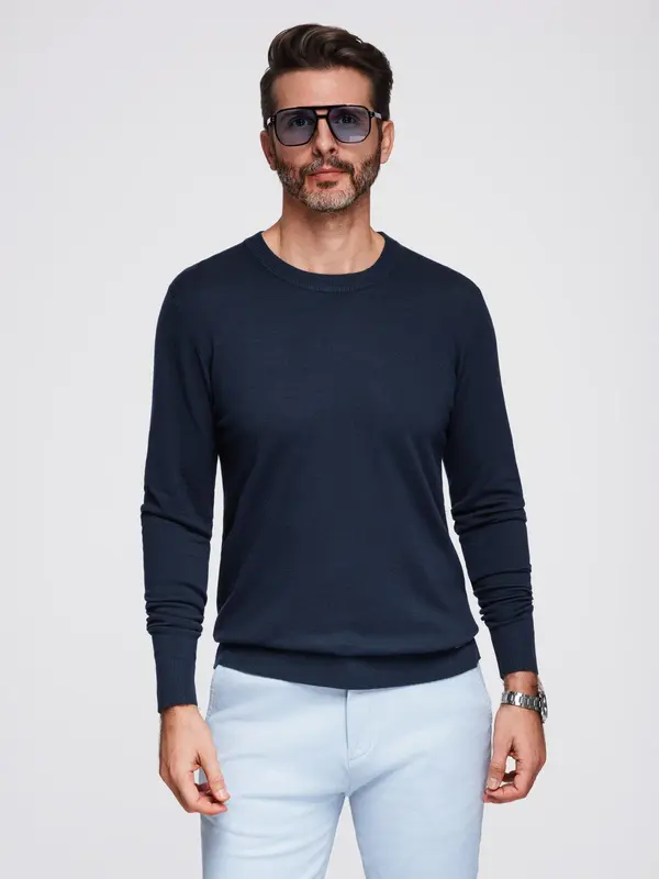Ombre Ombre Men's sweater with round neckline in stretch knit with classic weave - navy blue
