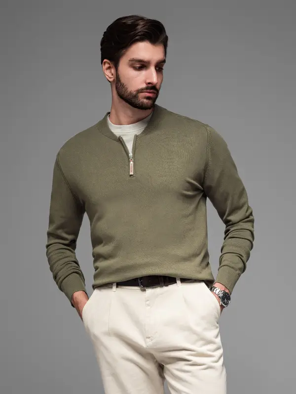 Ombre Ombre Men's sweater with viscose and spread neckline - olive