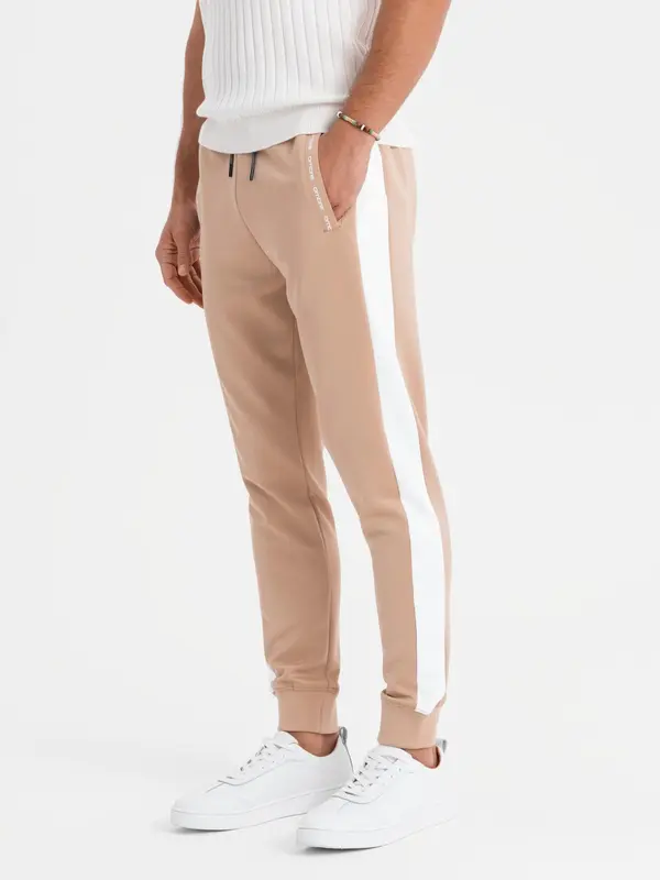 Ombre Ombre Men's sweatpants joggers with contrasting stripes - beige