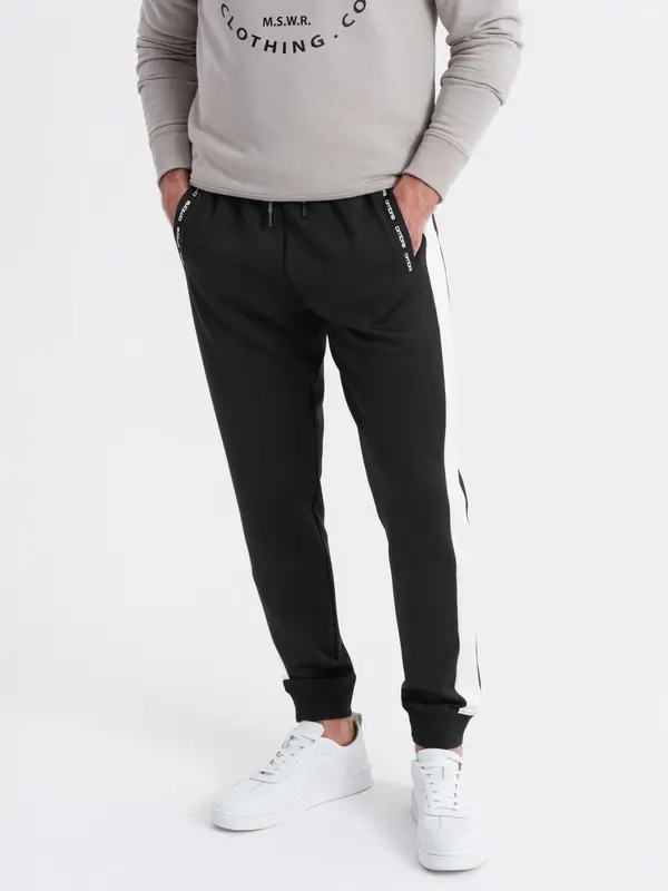 Ombre Ombre Men's sweatpants joggers with contrasting stripes - black