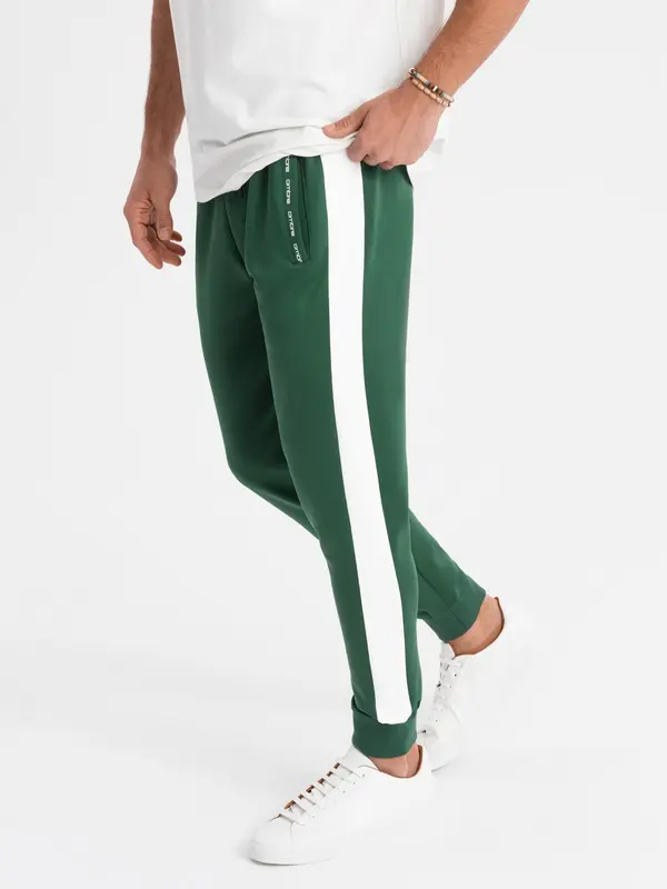 Ombre Ombre Men's sweatpants joggers with contrasting stripes - dark green