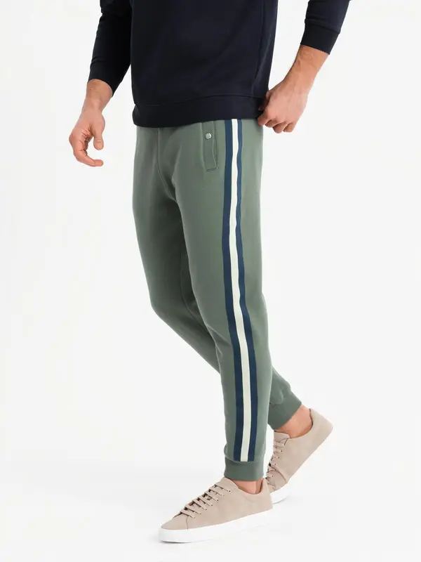 Ombre Ombre Men's sweatpants with piping and leg ribbing - olive