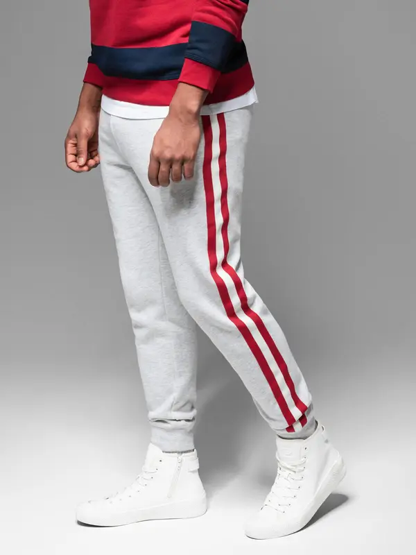 Ombre Ombre Men's sweatpants with piping and ribbing on legs - grey melange