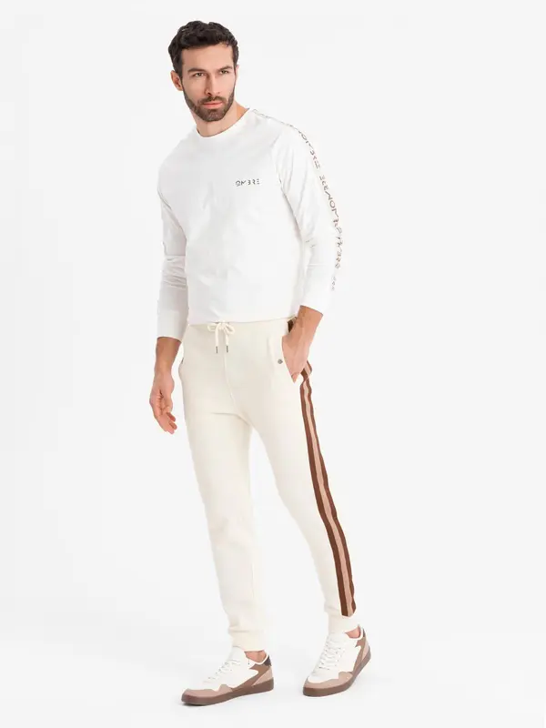 Ombre Ombre Men's sweatpants with piping and ribbing on the legs - cream