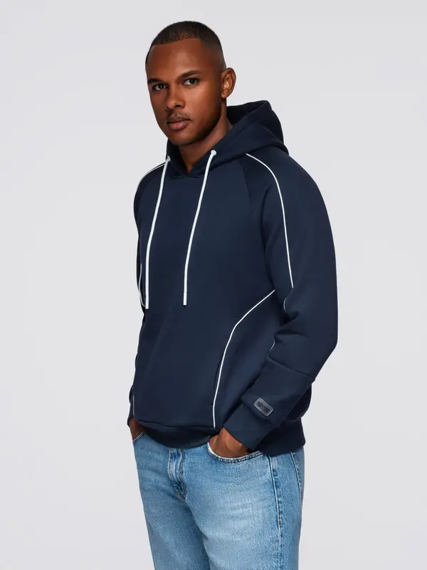 Ombre Ombre Men's sweatshirt with contrast stitching and hood - navy blue