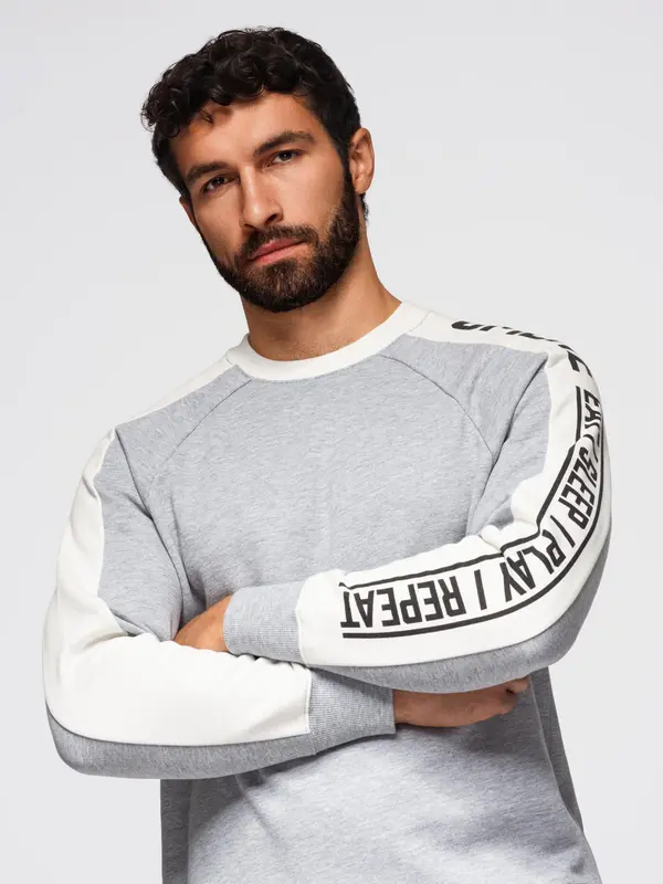 Ombre Ombre Men's sweatshirt with contrasting stripes and raglan sleeves - grey melange