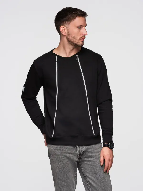 Ombre Ombre Men's sweatshirt with decorative front zips - black