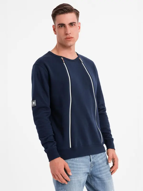 Ombre Ombre Men's sweatshirt with decorative zips on the front - navy blue