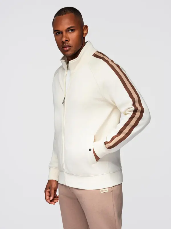 Ombre Ombre Men's sweatshirt with high collar and stripes - cream
