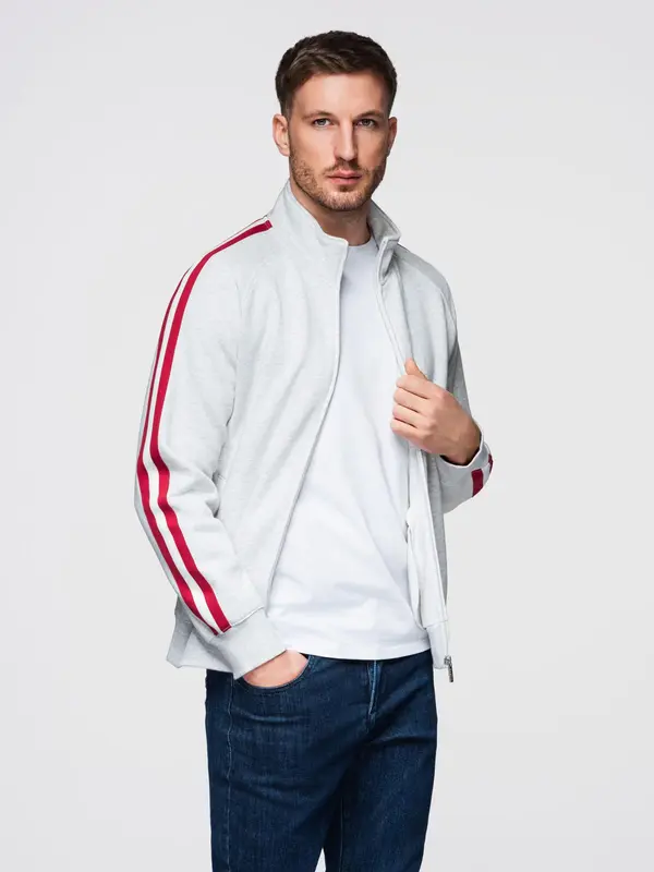 Ombre Ombre Men's sweatshirt with high collar and stripes - grey melange