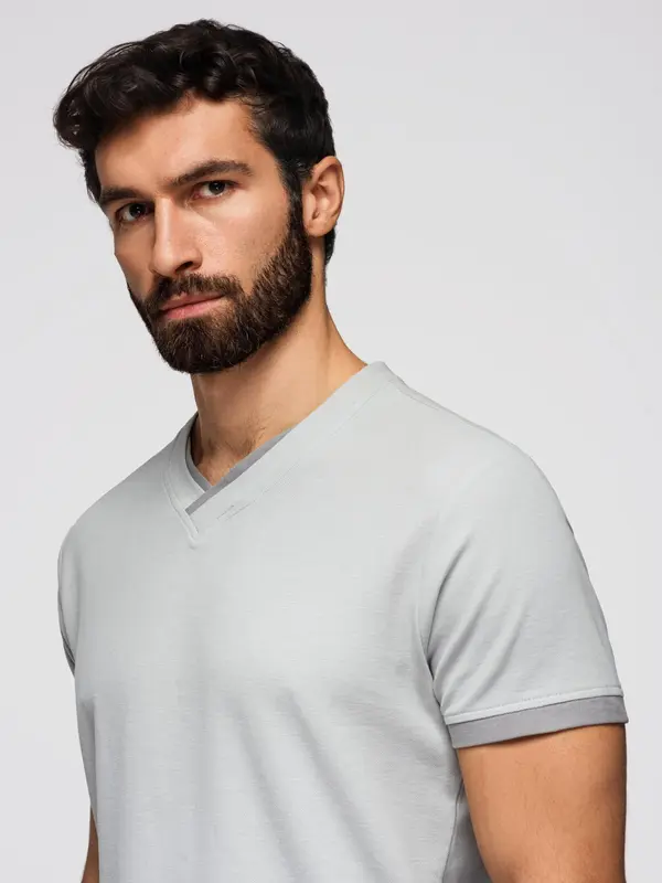 Ombre Ombre Men's T-shirt with contrasting inserts and crew neckline - light grey
