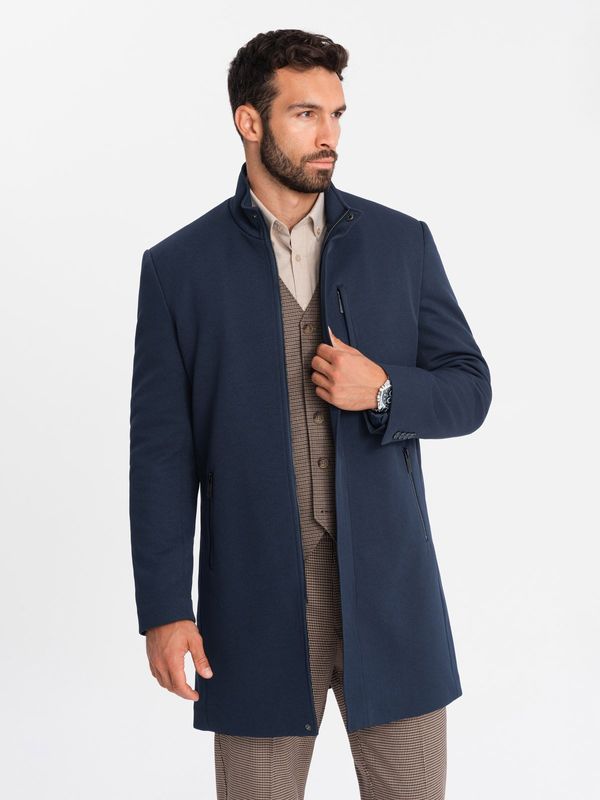 Ombre Ombre Men's tailored structured coat with high collar - navy blue