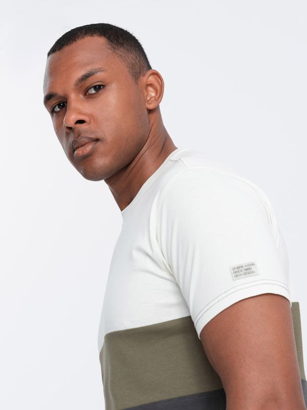 Ombre Ombre Men's tricolor T-shirt with wide stripes - cream