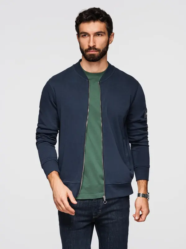 Ombre Ombre Men's unbuttoned cotton sweatshirt bomber - navy blue
