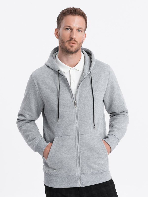 Ombre Ombre Men's unbuttoned hooded sweatshirt - grey melange