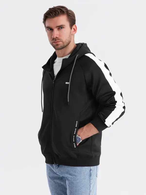 Ombre Ombre Men's unbuttoned hooded sweatshirt with piping - black