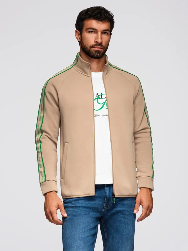 Ombre Ombre Men's unbuttoned sweatshirt with piping and high collar - brown