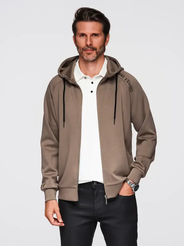 Ombre Ombre Men's unbuttoned sweatshirt with stand-up collar and hood - gray-brown